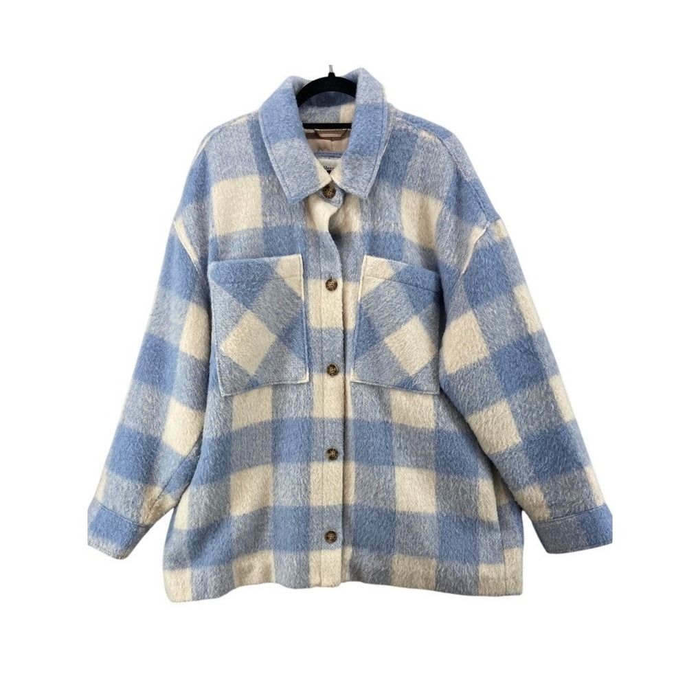 Abercrombie & Fitch Shacket JacketWomen XL Blue Plaid Wool Blend Oversized
